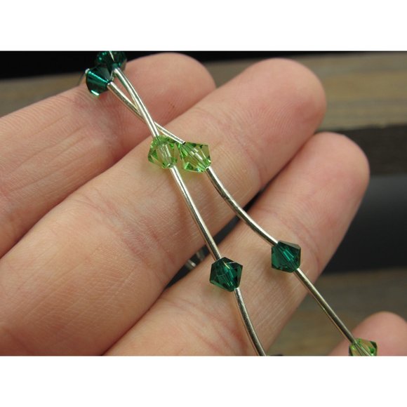 7" Sterling Silver Two Tone Green Crystal Bracelet Vintage Elegant Beautiful - Picture 3 of 6